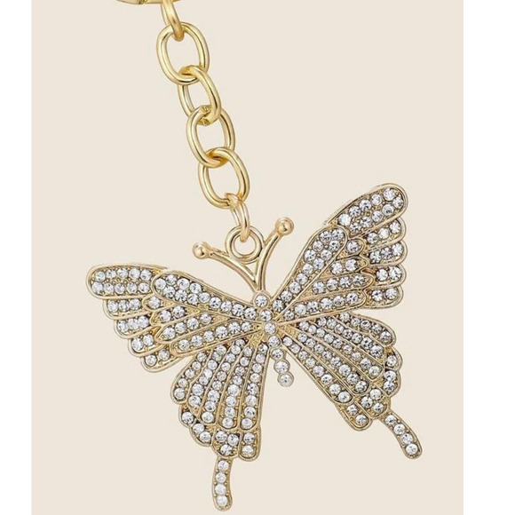 Rhinestone Butterfly Keychain Keyring Gold Link Butterfly Charm Pendant - Picture 14 of 14